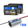 2 Pack WattCycle 12V 314Ah Mini Bluetooth LiFePO4 battery with 12V 60A LiFePO4 battery charger