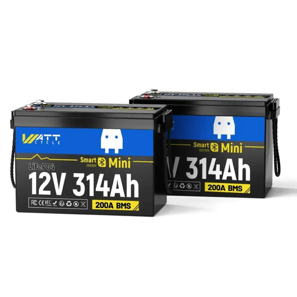 2 pcs of WattCycle 12V 314Ah Mini LiFePO4 Battery with Bluetooth