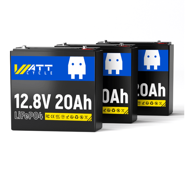 3 pcs WattCycle 12V 20Ah Deep Cycle LiFePO4 Lithium Batteries