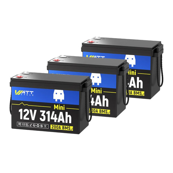 3pcs WattCycle 12V 314Ah Mini Deep Cycle Lithium Battery