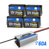 4 Pack WattCycle 12V 314Ah Mini Bluetooth LiFePO4 battery with 12V 60A LiFePO4 battery charger