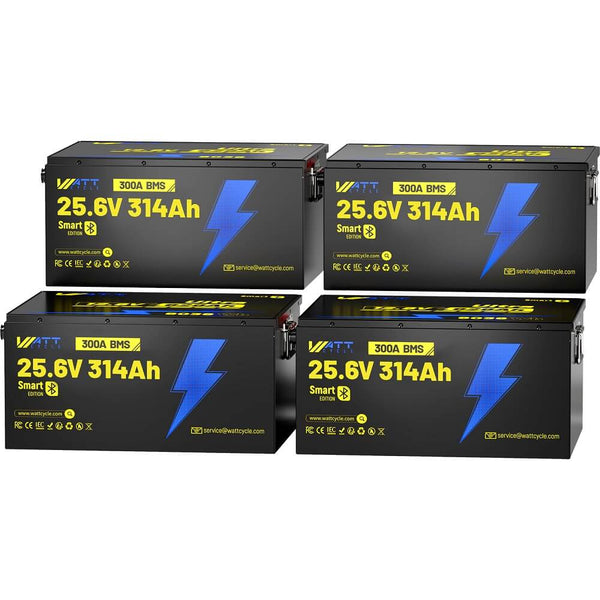 4 Pack of WattCycle 24V 314Ah Ultra LiFePO4 Battery with Bluetooth