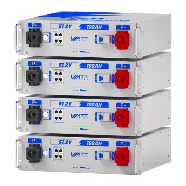 4 Pcs WattCycle 48V 100Ah 3U Server Rack Battery with Bluetooth