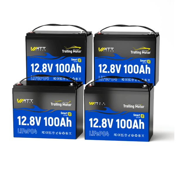 4 pack WattCycle 12V 100Ah Deep Cycle Trolling Motor Battery with Bluetooth