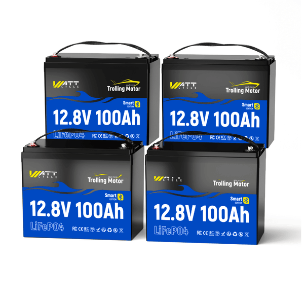 4 pack WattCycle 12V 100Ah Deep Cycle Trolling Motor Battery with Bluetooth