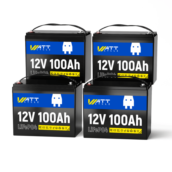 4 pcs WattCycle 12V 100Ah Deep Cycle LiFePO4 Batteries