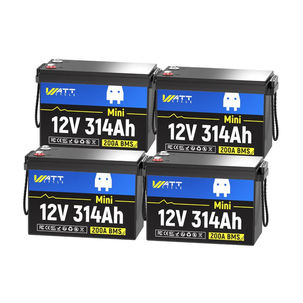 4pcs WattCycle 12V 314Ah Mini Deep Cycle Lithium Battery