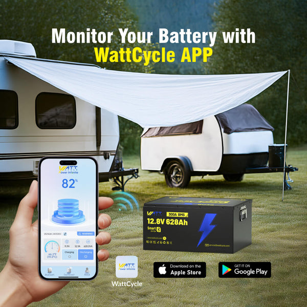 Bluetooth 5.0 function to monitor the WattCycle 12V 628Ah Ultra Bluetooth LiFePO4 Battery