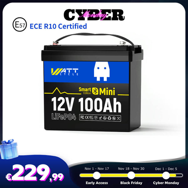 【🛒 Cyber Monday】WattCycle 12V 100Ah Mini LiFePO4 Battery with Bluetooth