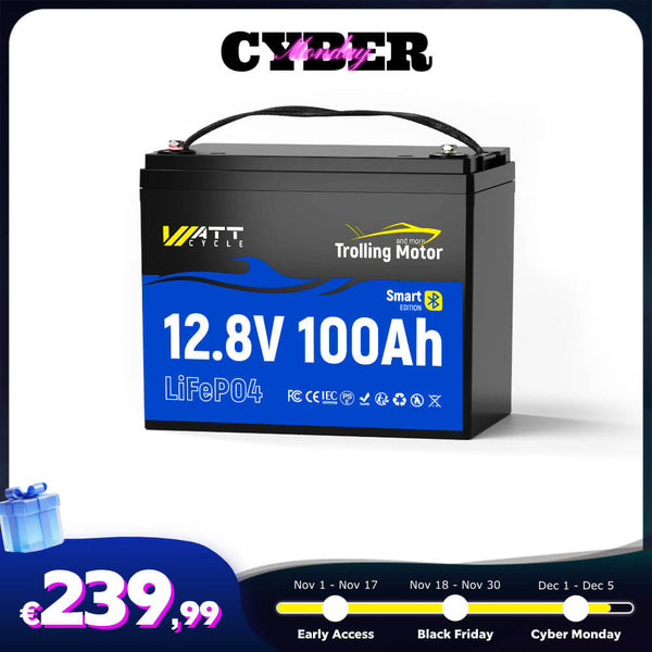 【🛒 Cyber Monday】WattCycle 12V 100Ah Deep Cycle Trolling Motor Battery with Bluetooth