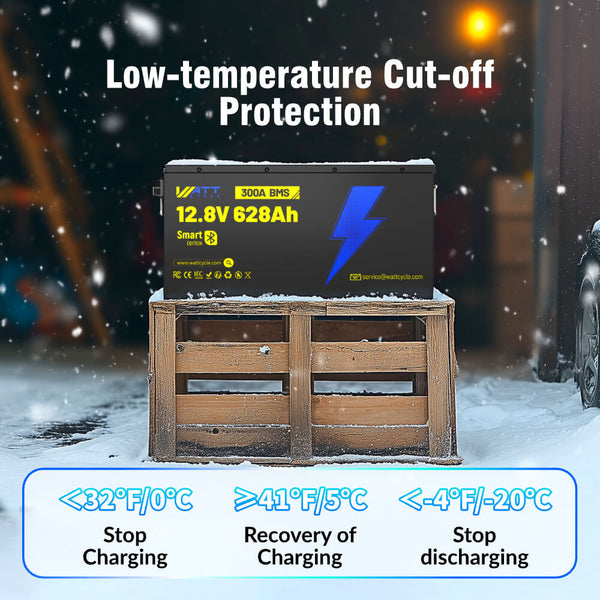 Low-temperature cut-off protection of WattCycle 12V 628Ah Ultra Bluetooth LiFePO4 Battery