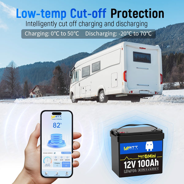 Low-temperature protection of WattCycle 12V 100Ah Mini Bluetooth LiFePO4 battery