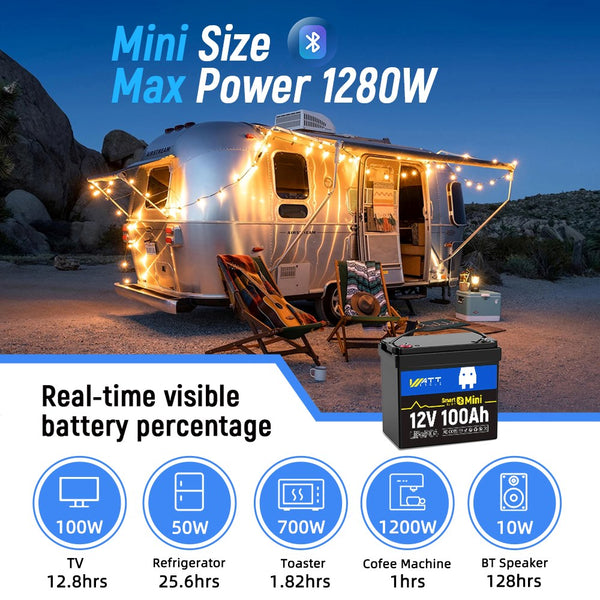 Support running time of WattCycle 12V 100Ah Mini Bluetooth LiFePO4 battery