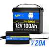 WattCycle 12V 100Ah Mini Bluetooth LiFePO4 battery with 12V 20A battery charger