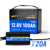 WattCycle12V 100Ah Trolling Motor LiFePO4 battery with 12V 20A battery charger