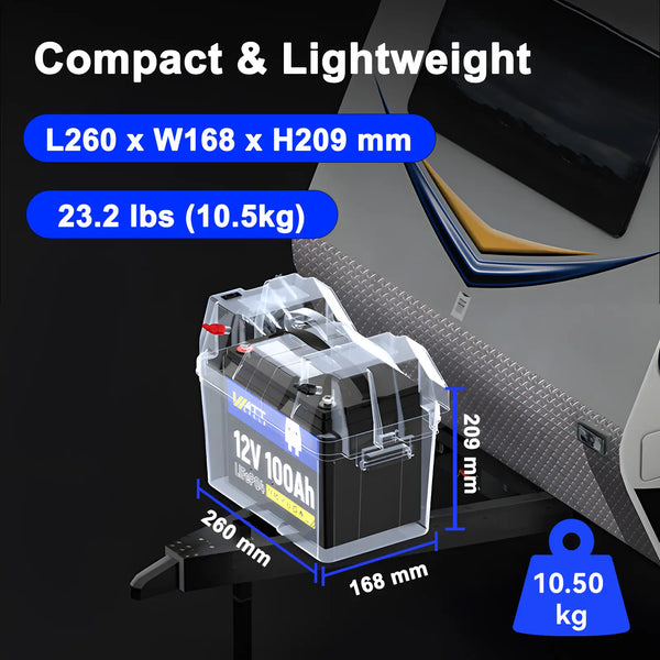 WattCycle 12V 100Ah Deep Cycle LiFePO4 Battery size and weight
