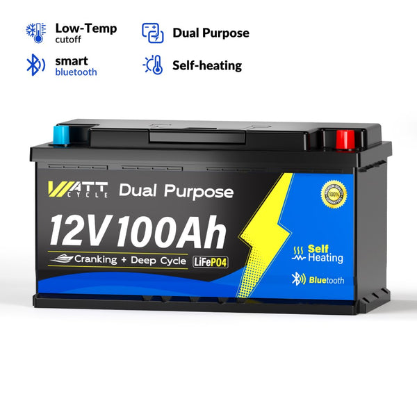 WattCycle 12V 100Ah Dual Purpose Marine Battery, cranking battery