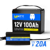 WattCycle 12V 100Ah LiFePO4 Battery with 12V 20A Aluminum Shell Charger