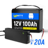 WattCycle 12V 100Ah LiFePO4 Battery with 12V 20A Plastic Shell LiFePO4 Charger