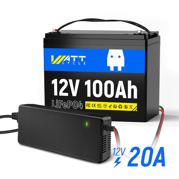 WattCycle 12V 100Ah LiFePO4 Battery with 12V 20A Plastic Shell LiFePO4 Charger