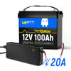 WattCycle 12V 100Ah Mini Bluetooth LiFePO4 Battery with 12V 20A Plastic Shell LiFePO4 Charger