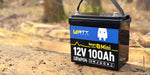 WattCycle 12V 100Ah Mini Bluetooth battery on the tree