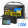 WattCycle 12V 100Ah Pro LiFePO4 Battery with 12V 20A Plastic charger with 500A Monitor