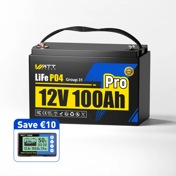 WattCycle 12V 100Ah Pro LiFePO4 Battery with a Monitor