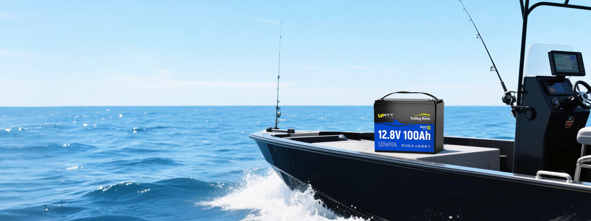 WattCycle 12V 100Ah Trolling Motor Battery with 120A BMS and Bluetooth Banner for Boatseason