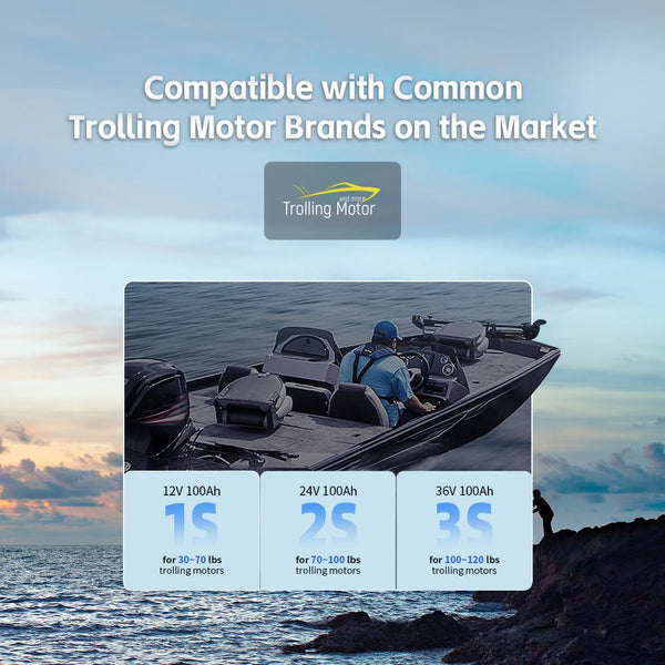 WattCycle 12V 100Ah deep cycle trolling motor battery compatible with commen trolling motors