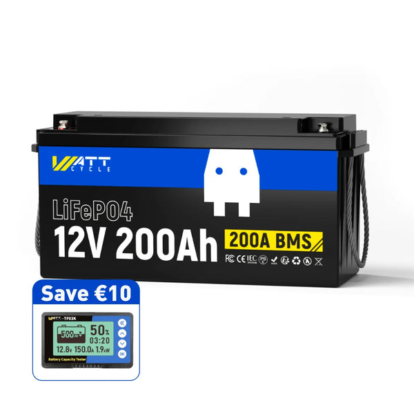 WattCycle 12V 200Ah LiFePO4 Battery with a Monitor