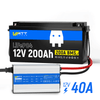 WattCycle 12V 200Ah LiFePO4 battery with 12V 40A LiFePO4 battery charger