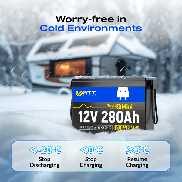 WattCycle 12V 280Ah Mini Lithium Leisure Battery with Low-temperature protection