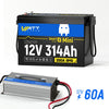 WattCycle 12V 314Ah Mini Bluetooth LiFePO4 battery with 12V 60A LiFePO4 battery charger