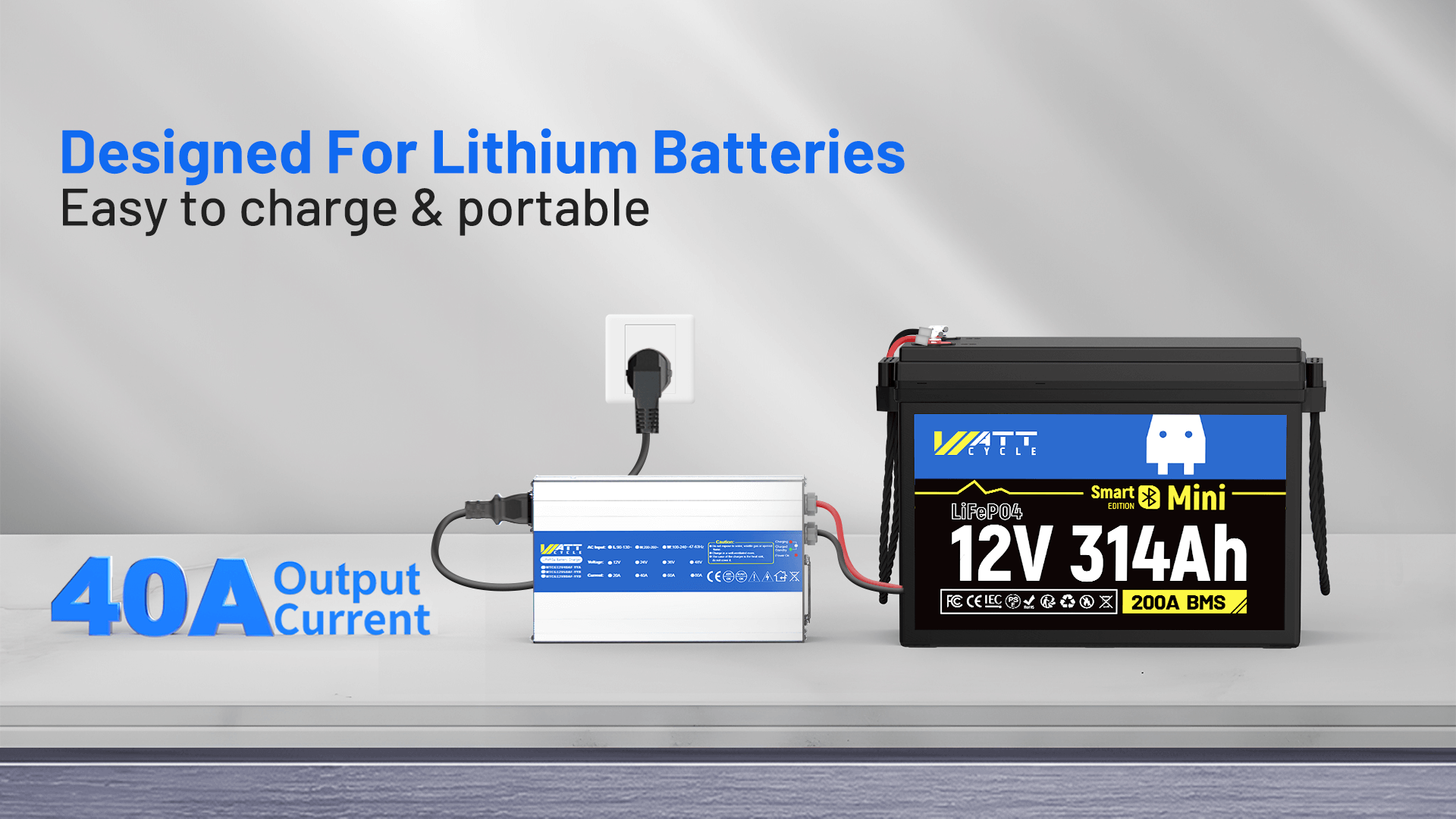 WattCycle 14,6V 40A AC-DC LiFePO4 Battery Charger designed for LiFePO4 battery