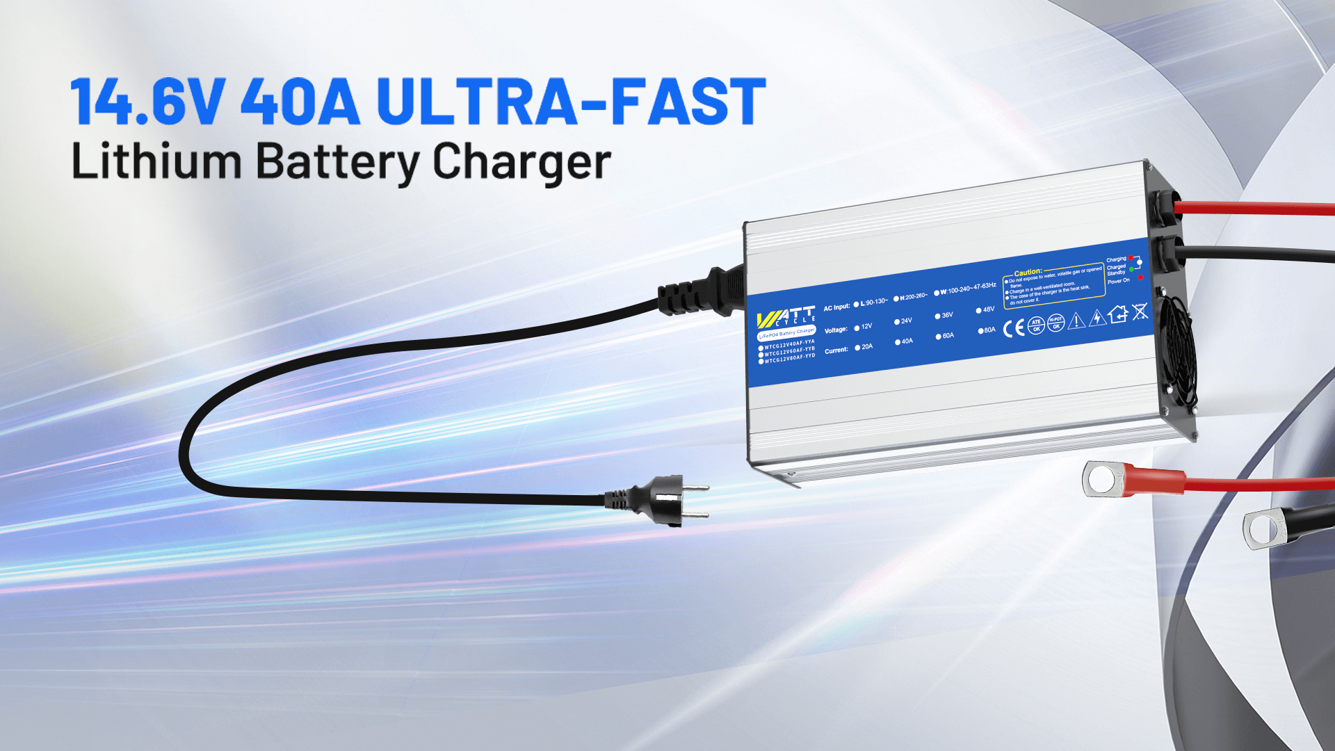 WattCycle 14,6V 40A AC-DC LiFePO4 Ultra ast Battery Charger
