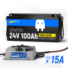 WattCycle 24V 100Ah LiFePO4 battery with 24V 15A LiFePO4 battery charger