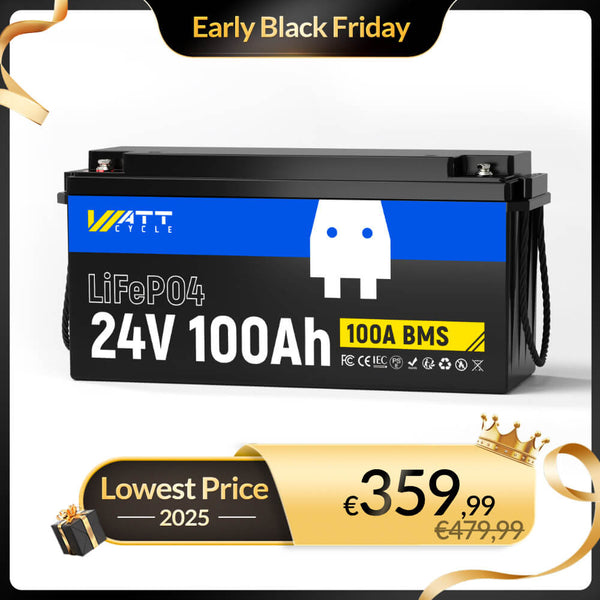 WattCycle 24V 100Ah Solar LiFePO4 Battery - Early Black Friday