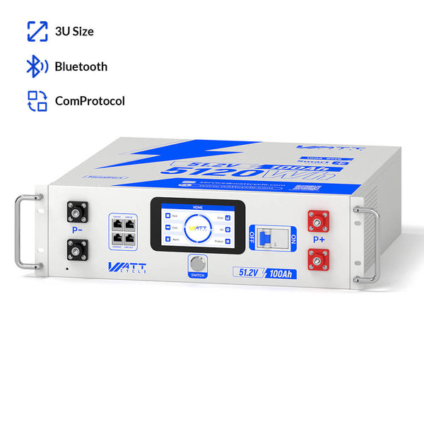 WattCycle 48V 100Ah 3U Size Server Rack LiFePO4 Battery with Bluetooth