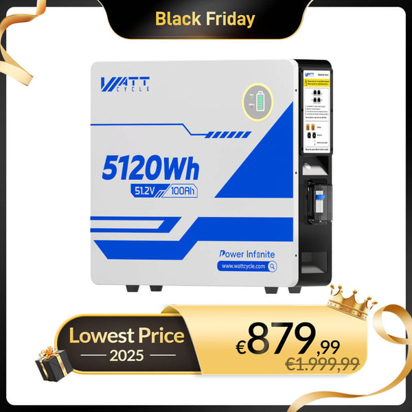 WattCycle 48V(51.2V) 100Ah Wall Mount LiFePO4 Battery with Bluetooth - WattCycle Black Friday Battery Sale
