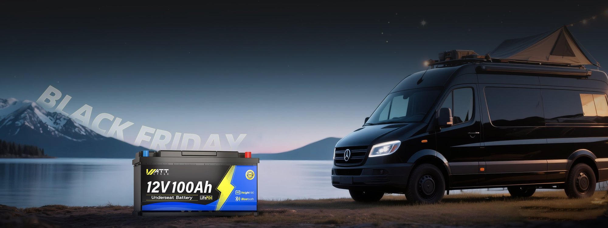 WattCycle Black Friday Battery Sale 12V 100Ah Campervan LiFePO4 Battery DIN H8