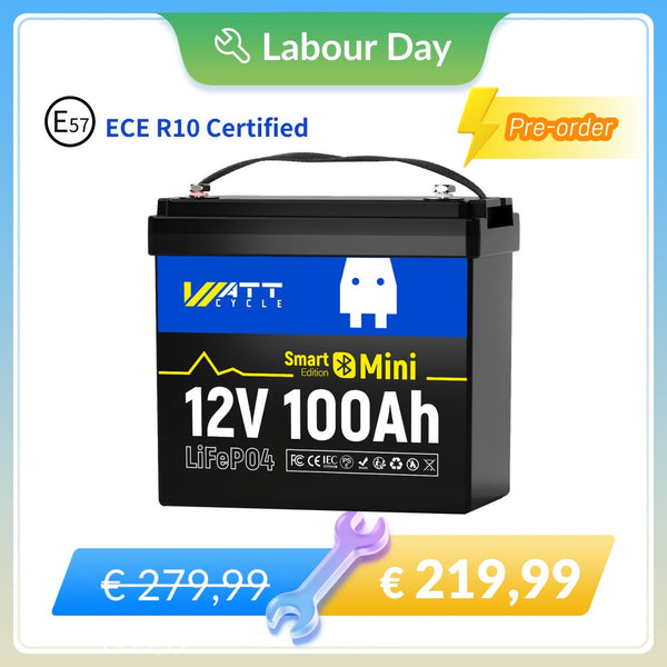 【⚡ Prednaročilo】WattCycle 12V 100Ah Mini LiFePO4 baterija z Bluetoothom | Certificirano po ECE R10