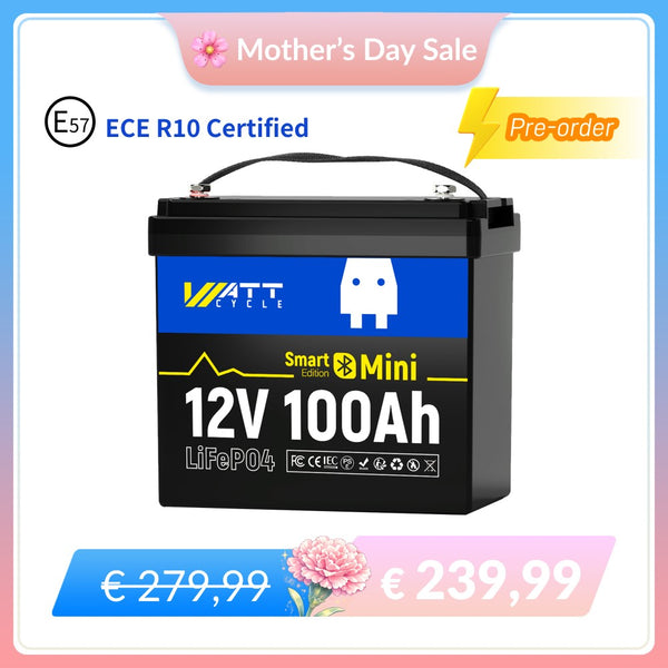 【⚡ Pre-order】WattCycle 12V 100Ah Mini LiFePO4 Battery with Bluetooth | ECE R10 Certified