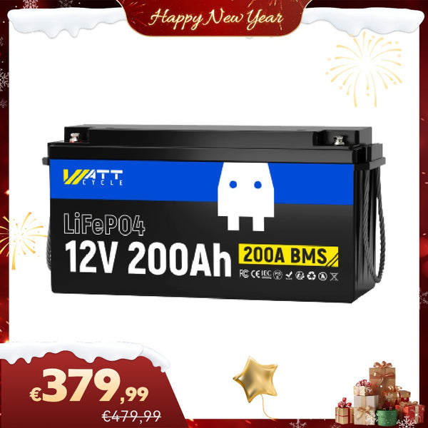 WattCycle New Year Sale - 12V 200Ah LiFePO4 Battery with 200A BMS