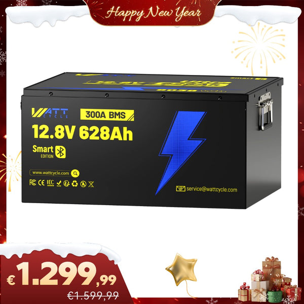 【🎇 Saldi di Capodanno】Batteria WattCycle Ultra Lithium da 12 V e 628 Ah con Bluetooth