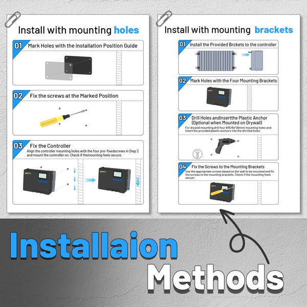 installation methods of WattCycle 12V 24V 30A Solar Charge Controller MPPT