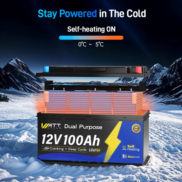 self heating function of WattCycle 12V 100Ah Dual Purpose Marine Battery with Bluetooth