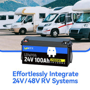WattCycle 24V 100Ah deep cycle LiFePO4 battery design for 12V or 24V RV system