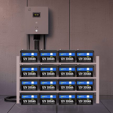 16 pcs 12V 300Ah Mini deep cycle LiFePO4 batteries in series and parallel connections