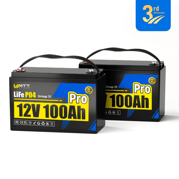 2 Pack WattCycle 12V 100Ah Pro LiFePO4 Leisure Battery with 110A BMS - WattCycle 3rd anniversary